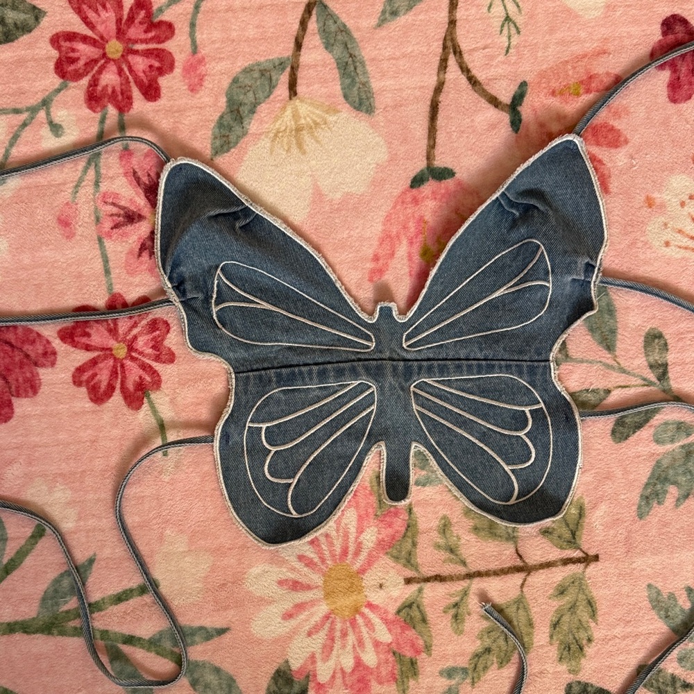 Finesse Light Blue Denim Butterfly Top with white Stitching